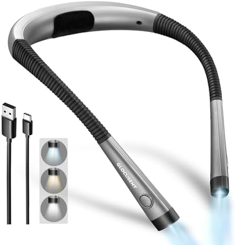 Glocusent Reading Light,Bendable Neck Light,80-hr Rechargeable Book Light