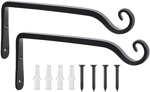 FEED GARDEN Wall Hooks for Hanging Plants 10 Inch - 2 Pack Heavy Duty Metal Plant Brackets, Holds 48 lbs, Rust Resistant Black L-Shape Hooks for Indoor Outdoor Decor