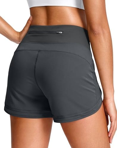 Soothfeel Women's 3" Athletic Running Shorts with Zipper Pockets(Dark Grey, XS)