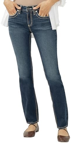 Silver Jeans Co. Women's Suki Mid Rise Curvy Fit Straight Leg Jeans