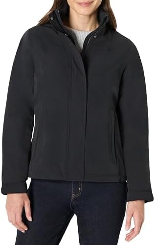 Amazon Essentials Women's Regular-Fit Lightweight Waterproof Long Hooded Rain Jacket, Black, Large