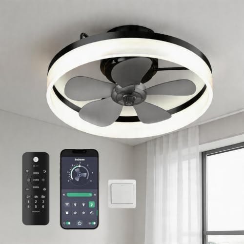 MOTCTQVD Ceiling Fans with Lights and Remote, 19.7" Dimmable LED, Black