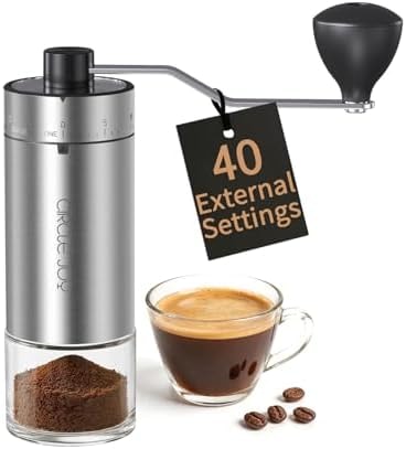 CIRCLE JOY Mini Manual Coffee Grinder with 40 External Adjustable Settings and Ceramic Conical Burr, Portable Stainless Steel Hand Coffee Grinder for Home and Travel
