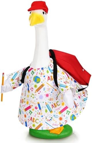 JcHrmers Back to School Porch Goose Outfits School Lawn Geese Clothes Fits 23" Cement Plastic Goose Statue for Classroom Outdoor Garden Yard Patio Decor