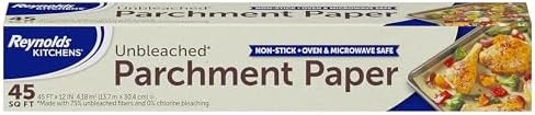 Reynolds Kitchens Unbleached Parchment Paper Roll, Non Stick Parchment Paper for Cooking and Baking, Oven Safe up to 425 Degrees, Chlorine-Free, 45 Feet x 12 Inches, 45 Total Sq. Ft.