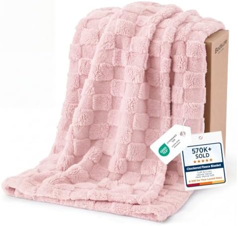 Bedsure Pink Checkered Fleece Throw Blanket for Bedroom Decor,50"×60"