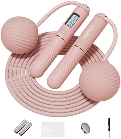 YOTTOY Cordless Jump Rope with Counter - Ropeless Jump Rope 2 In 1 with Large Cordless Ball-Weighted for Women with LCD Display (Pink)