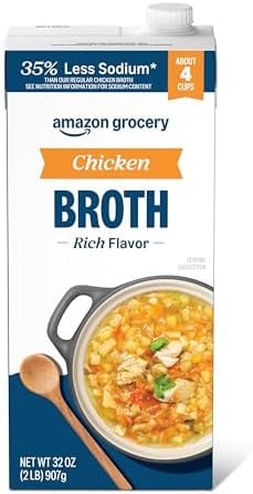 Amazon Grocery, Chicken Broth, 35% Less Sodium, 32 Oz