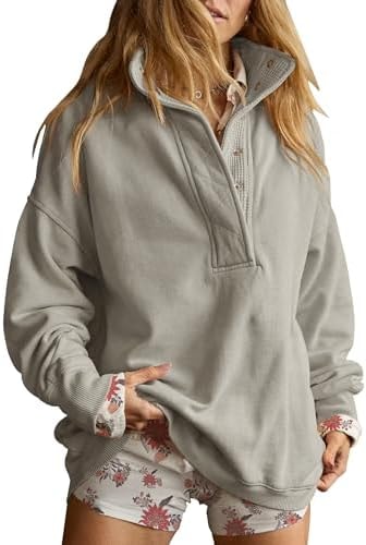 Gacaky Sweatshirt for Women Oversized Henley Neck Pullover Top Fall Outfits
