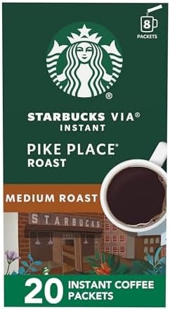 Starbucks VIA Instant Coffee, Medium Roast Coffee, Pike Place Roast, Arabica Beans, Single-Serve, 1 Box (20 Packets)