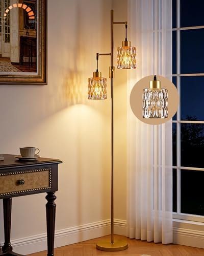 Lightdot Amber Glass Floor Lamps Industrial Gold Floor Lamp for Living Room