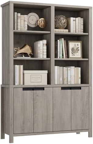 SLEKVERSA 70.7" Tall Bookshelf with Double Storage, Extra Wide Bookshelf, 6-Tier Double Wide Book Shelf w/ 12 Cubbies, Big Bookcases for Livingroom Library (Gray, 47.2" D x 11.8" W x 70.7" H)