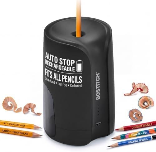 Bostitch Portable Vertical Pencil Sharpener, Rechargeable Battery, Black