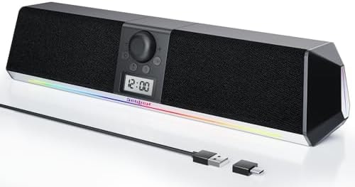 SOULION Bluetooth Computer Speakers USB Plug & Play with Clock & LED