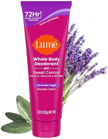 Lume Whole Body Deodorant Plus Sweat Control - Smooth Cream Tube - 72 Hour Odor And Sweat Control - Baking Soda Free, Skin Loving - 3.0 ounce (Lavender Sage)