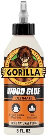 Gorilla Ultimate Waterproof Wood Glue, Natural Wood Color, 8 Ounce (Pack of 1) - Waterproof for Indoor or Outdoor Projects and Repairs