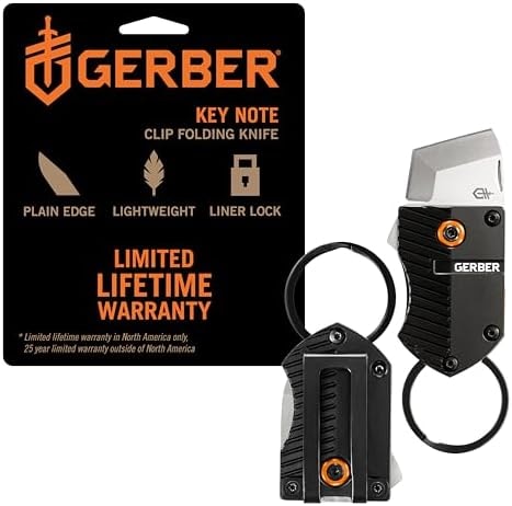 Gerber Key Note EDC Keychain Mini Pocket Knife, 1" Plain Edge Blade, Black