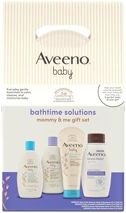 Aveeno Baby Bathtime Solutions Mommy & Me Gift Set, Baby Wash & Shampoo, Calming Bath, Daily Moisturizing Lotion and Stress Relief Body Wash for Mom, Colloidal Oat, Baby Bath Essentials, 4 items