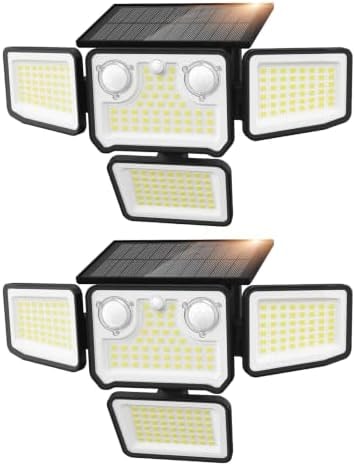SZPOWER 4500LM Solar Lights Outdoor Waterproof, 254 LED Solar Flood Lights Outdoor with 2 Motion Sensor, 4 Heads Security Light for Yard Outside House Garage 2 Pack