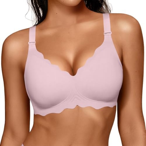 OEAK Women Value Series Jelly Bras Wireless Pushup Convertible Bra XL Pink
