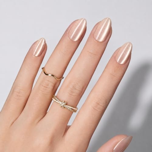 Beetles Short Almond Press On Nails, Glossy Cat Eye Press On Nails