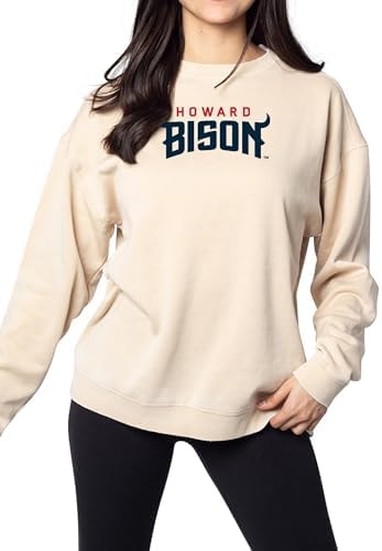 chicka-d Women's Oversized Dropped Shoulder Crewneck Fleece Sweatshirt | NCAA Primary Team Icon Neutral, Howard Bison, Neutral, Small