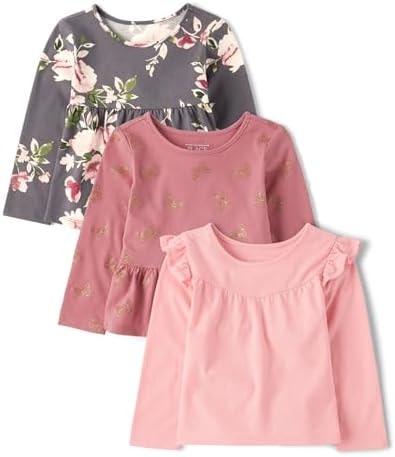 The Children's Placebaby-girlsAnd Toddler Long Sleeve Everyday Casual Knit ShirtGray Floral/Rose/Pink2T