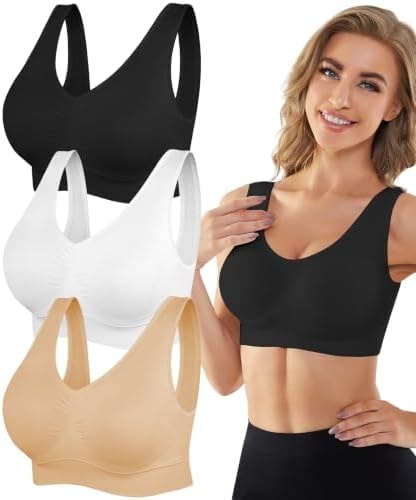 YADIFEN Womens Sports Bras 3/4/6 Pack Wireless Seamless Yoga Sleep Bra