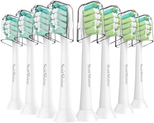 SuitShine Replacement Toothbrush Heads Compatible with Philips Sonicare and More Click-on Handles 8 Pack White