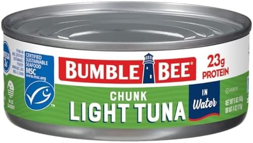 Bumble Bee Chunk Light Tuna in Water, 5 oz Can - Wild Caught Skipjack Tuna - 23g Protein Per Serving - MSC Certified Sustainable Seafood, Non-GMO, Gluten Free, Kosher