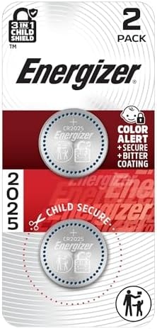 Energizer 2025 Batteries (2 Pack), 3V Lithium Coin Lithium Batteries with 3-in-1 Child Shield
