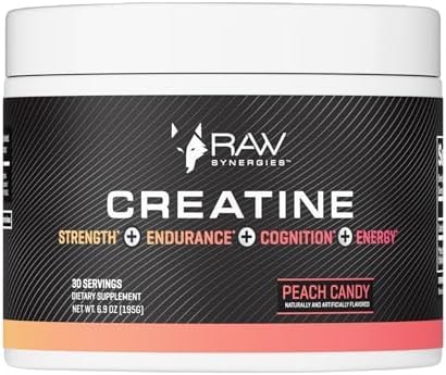 RAW Synergies Creatine Powder, Peach Candy, 30 Servings