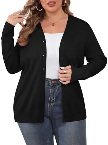 TIANZHU Long Sleeve Cardigan Soft Sweater for Women Black X-Large