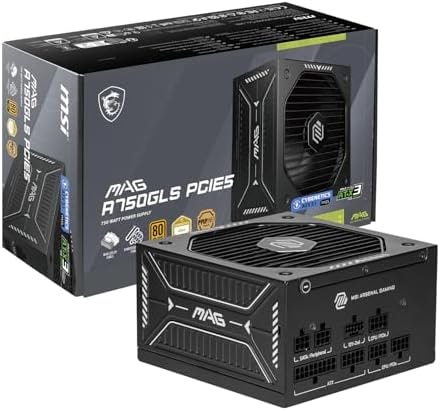 MSI MAG A750GLS PCIE5, Fully Modular Compact Gaming 750W Power Supply, 80+ Gold, ATX 3.1 & PCIe 5.1 Ready, Native Dual-Color 12V-2x6 Embossed Jacket Cables, Low-Noise,10 Year Warranty
