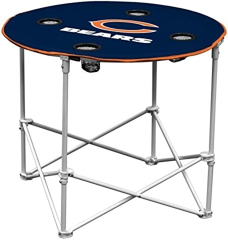 NFL Logo Brands Chicago Bears Collapsible Round Table with 4 Cup Holders and Carry Bag, Team Color