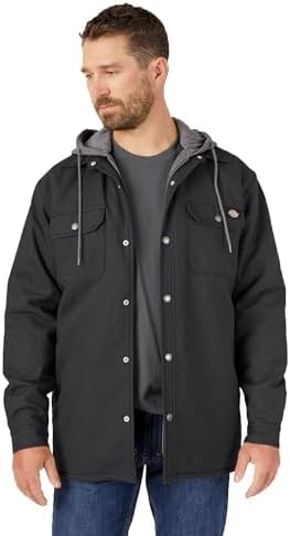 Dickies mens Fleece Hooded Duck Shirt Jacket With Hydroshield Work Utility Outerwear, Black, XX-Large US