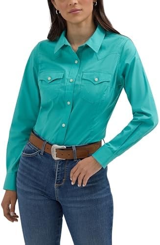 Wrangler Western Women's Retro Button-Down Shirt, Turqoise, Large