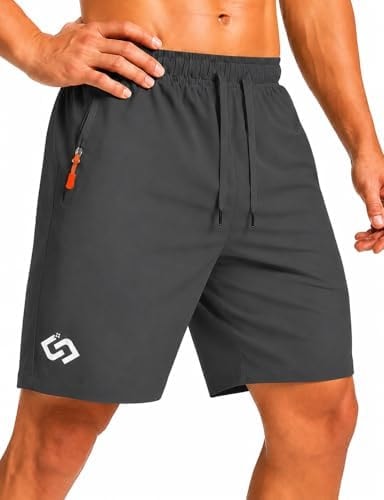 Men's 7" Athletic Gym Shorts with Zipper Pockets, Quick Dry, Iron-gray