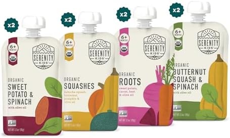 Serenity Kids Organic Baby Food Pouches, No Added Sugar, 3.5 Oz, 8 Pack