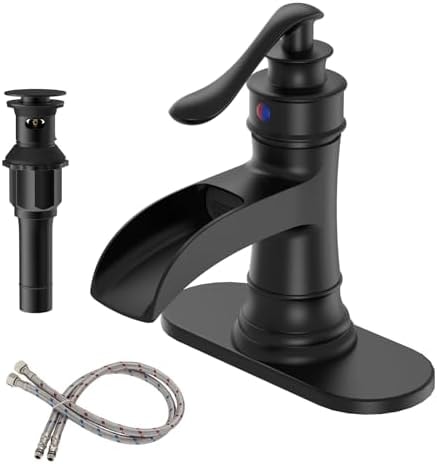 BWE Brass Matte Black Waterfall Bathroom Faucet for Farmhouse & Classic