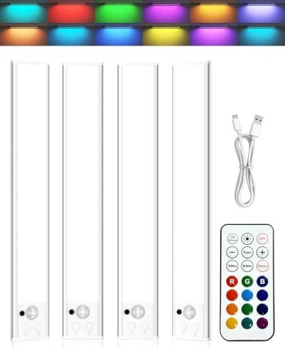 Under Cabinet Lighting Wireless, RGB Motion Sensor Light Indoor, 4 Pack