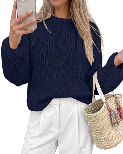 KIRUNDO Sweaters for Women Fall Loose Fuzzy Pullover Tops(Navy Blue, S)