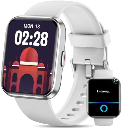 Smart Watches for Men Women with Alexa/AI Voice & Call, Mens Smart Watch with Heart Rate,SpO2,Sleep, Pressure Monitor & Reminders, 1.85’’ HD 100+ Sports Fitness Watch for Activities Track-White