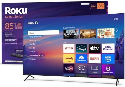 Roku Smart TV – 85-Inch Select Series, 4K HDR TV – RokuTV with Enhanced Voice Remote – Flat Screen LED Television with Wi-Fi for Streaming Live Local News, Sports, Family Entertainment