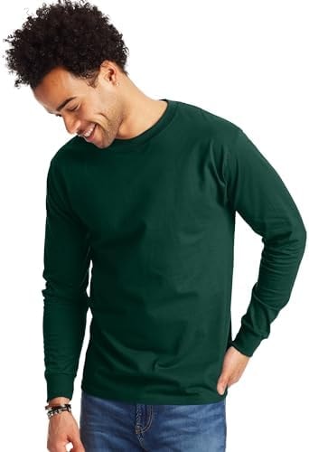 Hanes Men's Long-Sleeve Beefy-T Shirt, Deep Forest, X-Large (Pack of 2)