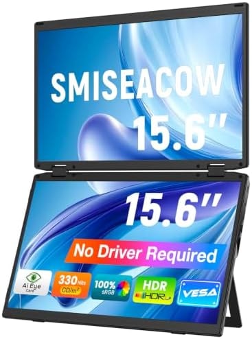 SMISEACOW Laptop Screen Extender 15.6" IPS 1080P Triple Portable Monitor for Laptop MacBook Surface PC Xbox PS5,Travel Monitor Second Screen for Laptop, HDMI USB-C VESA Compatible Built-in Speaker