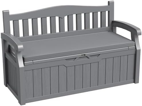 Greesum 80 Gallon Outdoor Storage Bench Deck Box, Grey