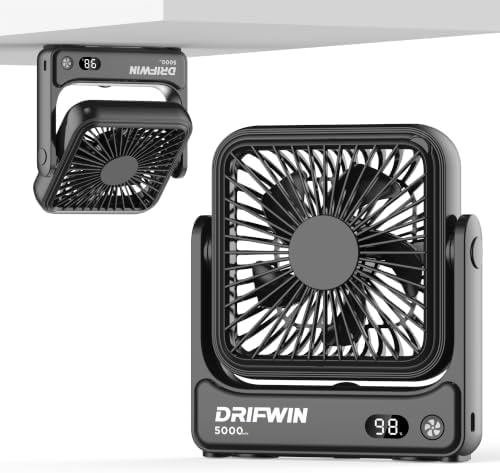 DRIFWIN 5000mAh Magnetic Cruise Approved Fan, Ultra-Slim Travel Fan Rechargeable with LED Display, 4-Speed, Hook Design, Portable Fan for Cruise Ship Cabin, Camping, Cruise Essentials & Gift