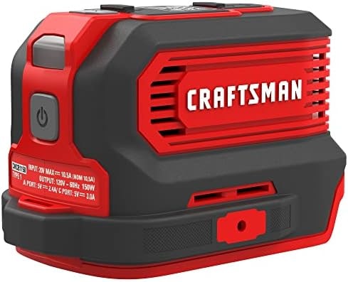 CRAFTSMAN V20 Charger, Power Inverter, Charging Ports for Type-C, Type-A, and AC, 150 Watts, Bare Tool Only (CMCB1150B)