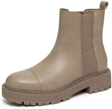 Athlefit Women's Chunky Heel Chelsea Ankle Booties Light Khaki Size 7